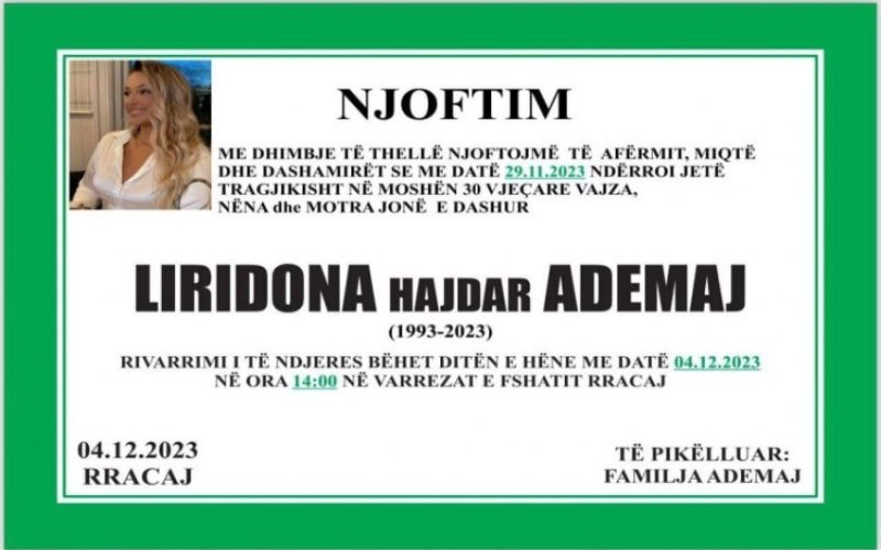 Liridona Ademaj rivarroset nesër në fshatin e saj, familja Ademaj del me një njoftim