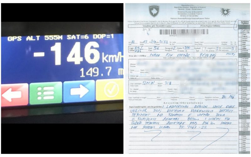 Voziti gati dyfish më shumë se shpejtësia e lejuar, gjobitet me 300 euro shoferi në Ferizaj